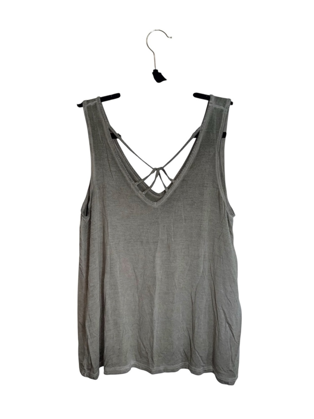 American Eagle Strappy Neck Tank Top Washed Olive Green V Back Medium Women’s